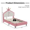 Twin Size Lovely Crown Fantasy Leather Princess Bed With Tufted Headboard - Pink / Cream - Image 16