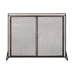 Samantha - Iron Fireplace Screen Fine Mesh 2 Door Design - Black / Gold