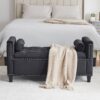 Storage Bench, Queen Velvet Button Bedside Bench, Entryway Living Room With Armrests, Nailhead Trim, Upholstered Bedroom Bench, Bedside Ottoman, Living Room, Entryway - Black - Image 3