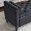 Storage Bench, Queen Velvet Button Bedside Bench, Entryway Living Room With Armrests, Nailhead Trim, Upholstered Bedroom Bench, Bedside Ottoman, Living Room, Entryway - Black - Image 7