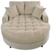 Modern Chaise Lounge Sofa Bed Upholstered Sofa Couch With Tufted Seat And Detachable Pillows For Living Room - Champagne - Image 10