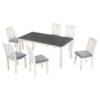 Retro Style 7 Piece Dining Table Set With Extendable Table And 6 Upholstered Chairs - Gray / White - Image 2