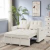 Velvet Loveseat Sofa Bed - Off White - Image 2