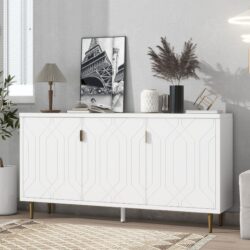 Modern TV Stand With 3 Doors And Adjustable Shelves For Living Room, Fits TVs Up To 70" - White