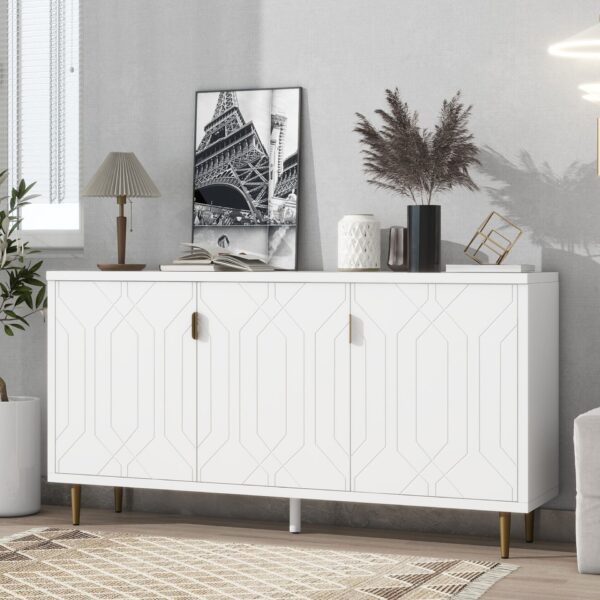 Modern TV Stand With 3 Doors And Adjustable Shelves For Living Room, Fits TVs Up To 70" - White