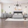 4 Piece Bedroom Sets Queen Size Upholstered Bed With LED Lights, Mirrored Nightstands And Dresser With Metal Handles And Legs - Gray - Image 2