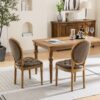French Style Solid Wood Frame Antique Painting, Hand-Pulled Buckle Decoration Artificial Leather Dining Chair With Nailhead Trim, Wood Legs, Density Foam, Steel Spring Inner (Set of 2) - Brown - Image 16