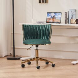 Office Desk Chair, Upholstered Home Office Desk Chairs With Adjustable Swivel Wheels, Ergonomic Office Chair For Living Room, Bedroom, Office, Vanity Study - Emerald