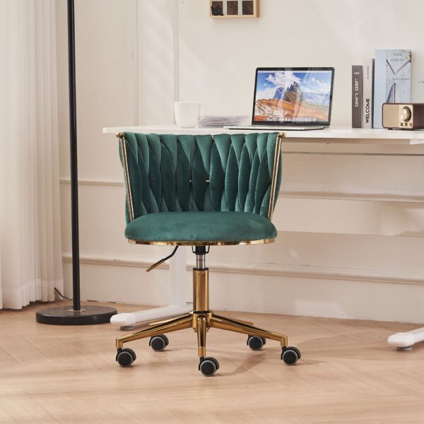 Office Desk Chair, Upholstered Home Office Desk Chairs With Adjustable Swivel Wheels, Ergonomic Office Chair For Living Room, Bedroom, Office, Vanity Study - Emerald