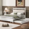 Queen Size Storage Platform Bed With 2 Big Drawers Twin Size Trundle - White - Image 12