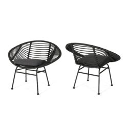 Cordella - Outdoor Woven Wicker Chairs With Cushions, (Set of 2) - Gray