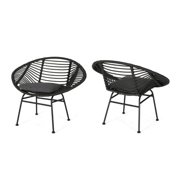 Cordella - Outdoor Woven Wicker Chairs With Cushions, (Set of 2) - Gray