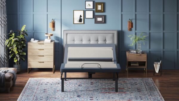 Bt6500 - Twin Long Adjustable Bed Base With Head / Foot Tilt And Lumbar Position Adjustment - Blue / Gray