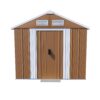 Heavy Duty Metal Storage Shed With Windows, Lockable Door & Ventilation Weatherproof Outdoor Garden Shed Iron - Brown - Image 7