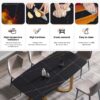 70.87" Modern Artificial Stone Black Curved Metal Leg Dining Table, Can Accommodate 6-8 People - Black / Gold - Image 10
