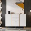 Sideboard Buffet Cabinet With 3 Drawers & 2 Doors, Buffet Cabinet With Adjustable Shelves For For Living Room Dining Room Hallway, Kitchen - White - Image 3