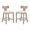 Counter Stools (Set of 2), Upholstered Counter Height Bar Stools With Solid Rubber Wood Frame, Backrest, Footrest, Armless Barstools For Home Bar, Kitchen Counter - Beige / Natural - Image 4