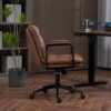 Office Chair, Mid Back Home Office Desk Task Chair With Wheels And Arms Ergonomic Computer Rolling Swivel Chair With Padded Armrest - Brown - Image 13