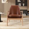 Accent Chair, Mid-Century Modern Armchair With Solid Wood Frame, Reading Leisure Chair With High Back For Living Room - Brown - Image 2