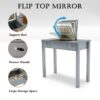 Vanity Table With LED Lights, Flip-Top Mirror And 2 Drawers, Jewelry Storage - Sleek Gray - Image 23
