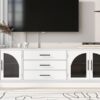 Modern Minimalist TV Stand For TVs Up To 75", Entertainment Center Media Console Cabinet With Adjustable Shelves For Living Room - White - Image 7