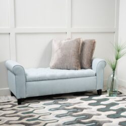 Contemporary Storage Ottoman With Rolled Arms And Button Tufting - Wheat
