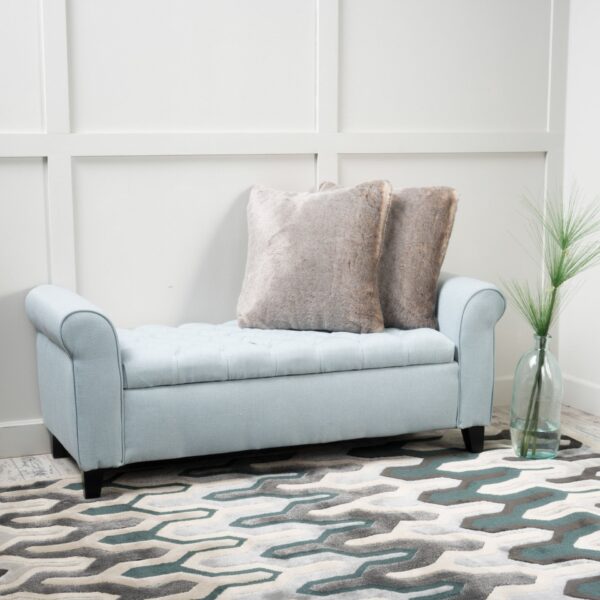 Contemporary Storage Ottoman With Rolled Arms And Button Tufting - Wheat