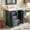 Bathroom Vanity With Ceramic Sink Combo, Frame Bathroom Storage Cabinet, Freestanding Vanity Set With 3 Drawers & Soft Closing Doors - Blue - Image 2