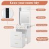 Small Vanity Desk With Mirror And Light, Dressing Table With Charging Station & Fold Up Panel For Small Space, Compact Makeup Vanity Set With Hidden Stool For Bedroom - White - Image 4