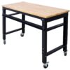 48" Wide Rolling Workbench For Garage, Adjustable Height, Workshop Tool Bench, Metal With Rubber Wood Top - Black / Light Brown - Image 3