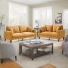 Modern Upholstered 2 Piece Sofa Set, Comfy Corduroy For Living Room And Small Spaces - Orange - Image 3