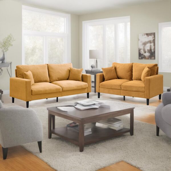 Modern Upholstered 2 Piece Sofa Set, Comfy Corduroy For Living Room And Small Spaces - Orange