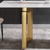 63" Modern Artificial Stone White Straight Edge Golden Metal Leg Dining Table - White / Gold - Image 10