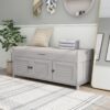 Storage Bench With 3 Shutter-Shaped Doors, Shoe Bench With Removable Cushion And Hidden Storage Space - Gray Wash - Image 3