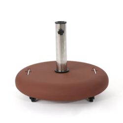 Concrete Round Wheelie Umbrella Base With Stainless Steel Holder - Terracotta