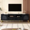Retro TV Stand, Entertainment Center Media Console Cabinet With 6 Metal Legs, 2 Cabinets, 4 Drawers And Anti-Tip Device For Living Room, Up To 85" - Black - Image 4