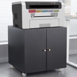 Office Furniture Copier Cabinet, 2 Door Steel Copier Stand, Mobile Pedestal File Printer Stand - Black