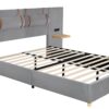 Queen Upholstered Platform Bed, 2 Outlets And USB Charging Ports On Both Sides, 2 Bedside Pillows, Storage Shelves - Gray - Image 5