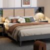 Queen Size Bed Frame With 2 Nightstands Elegant Design With Lamps - Gray - Image 14