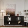 Accent Cabinet Lacquered Wooden Cabinet With 4 Glass Doors Sideboard Buffet Server Cabinet Storage Cabinet, For Living Room, Entryway, Hallway, Office, Kitchen And Dining Room - Black - Image 4