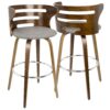 Cosini - Mid-Century Modern Fixed Height Barstool With Swivel (Set of 2) - Walnut / Gray - Image 2
