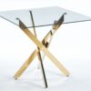 Dining Table With Cross Metal Leg And Tempered Glass, Modern Space Saving Kitchen Table For Living Room, Chrome Legs, Square Table - Golden - Image 9
