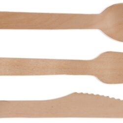 Wooden Compostable Utensils Set 300 Pieces 100 Forks 100 Spoons 100 Knives Sturdy Wood Disposable Cutlery Eco Friendly Biodegradable Utensils For Party Free From Plastic Cutlery Set For Eating - Natural Wood