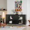 Accent Cabinet Lacquered Wooden Cabinet With 4 Glass Doors Sideboard Buffet Server Cabinet Storage Cabinet, For Living Room, Entryway, Hallway, Office, Kitchen And Dining Room - Black - Image 3