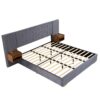 Upholstered King Size Bed Frame Of Velvet Tufted Headboard With Floating Nightstand LED / USB Built - Gray - Image 9
