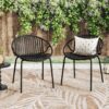 Modern Simple Art Style Patio Dining Chairs With Breathable Design, Metal Legs And Plastic Backrest (Set of 2) - Black - Image 2