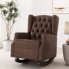 Amedou - Contemporary Tufted Wingback Rocking Chair - Dark Brown - Image 2