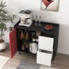 Modern Sideboard Buffet Cabinet With Doors And Unique Panel Styling - Black / Red - Image 12