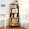 5 Tier Rotating Bookshelf With Wheels And Drawer, 360° Spinning Design, Space Saving Storage, For Home And Office, Wood - Oak - Image 10