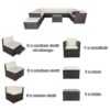 11 Piece Patio Wicker Conversation Set, 10 Seater Patio Sectional Set With 3 Storage Box Under Seat - Brown / White - Image 4